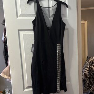 bebe Black Backless Dress with Silver Embellishments